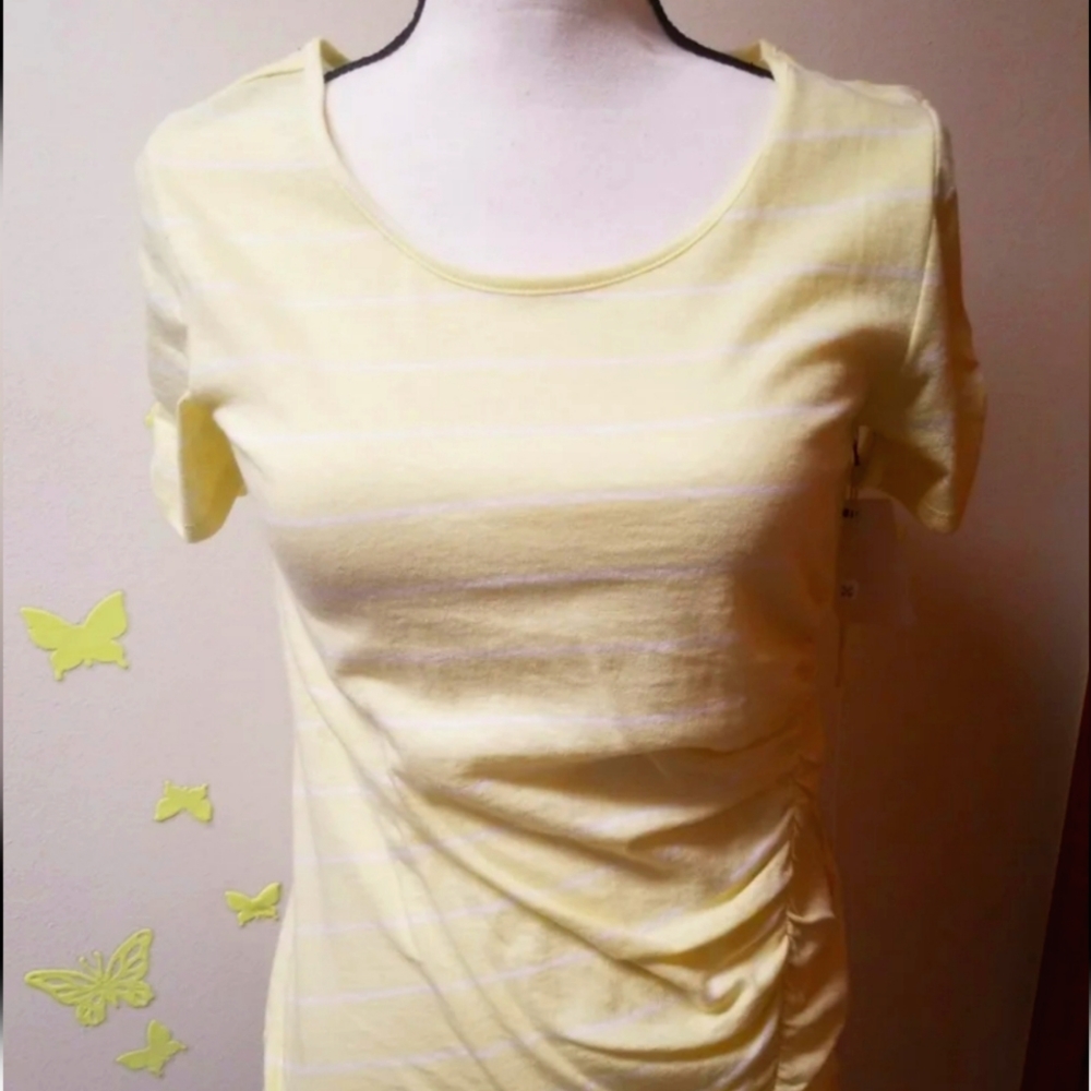 Caslon Nordstrom Ruched Cotton striped yellow green top xs New